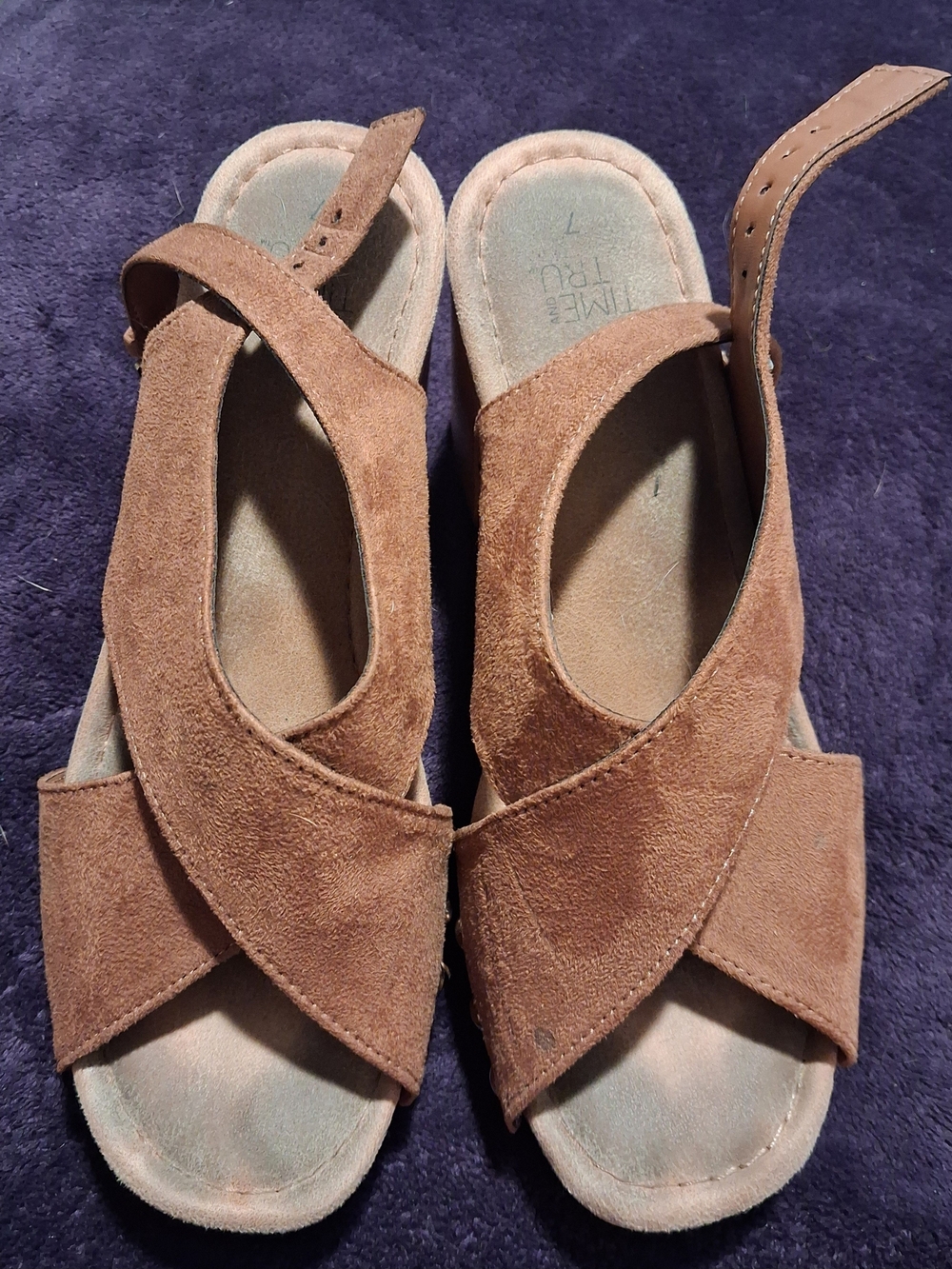 Time and Tru Suede Crisscross Slingback Sandals - Brown